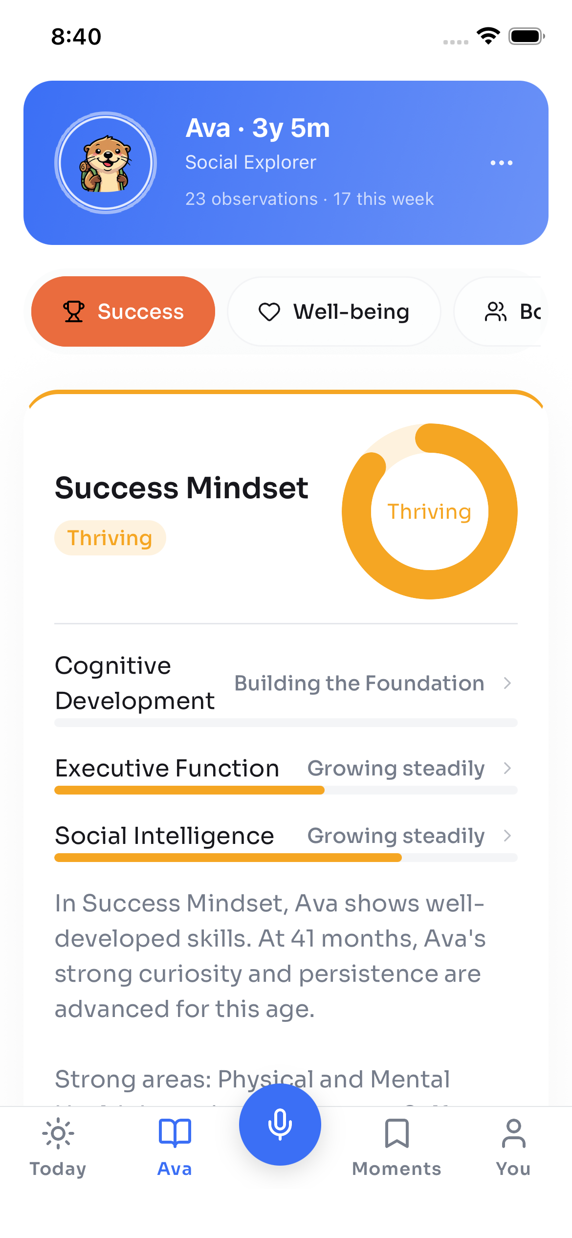 Steadily app showing your child's evolving manual with real-time insights and developmental playbook
