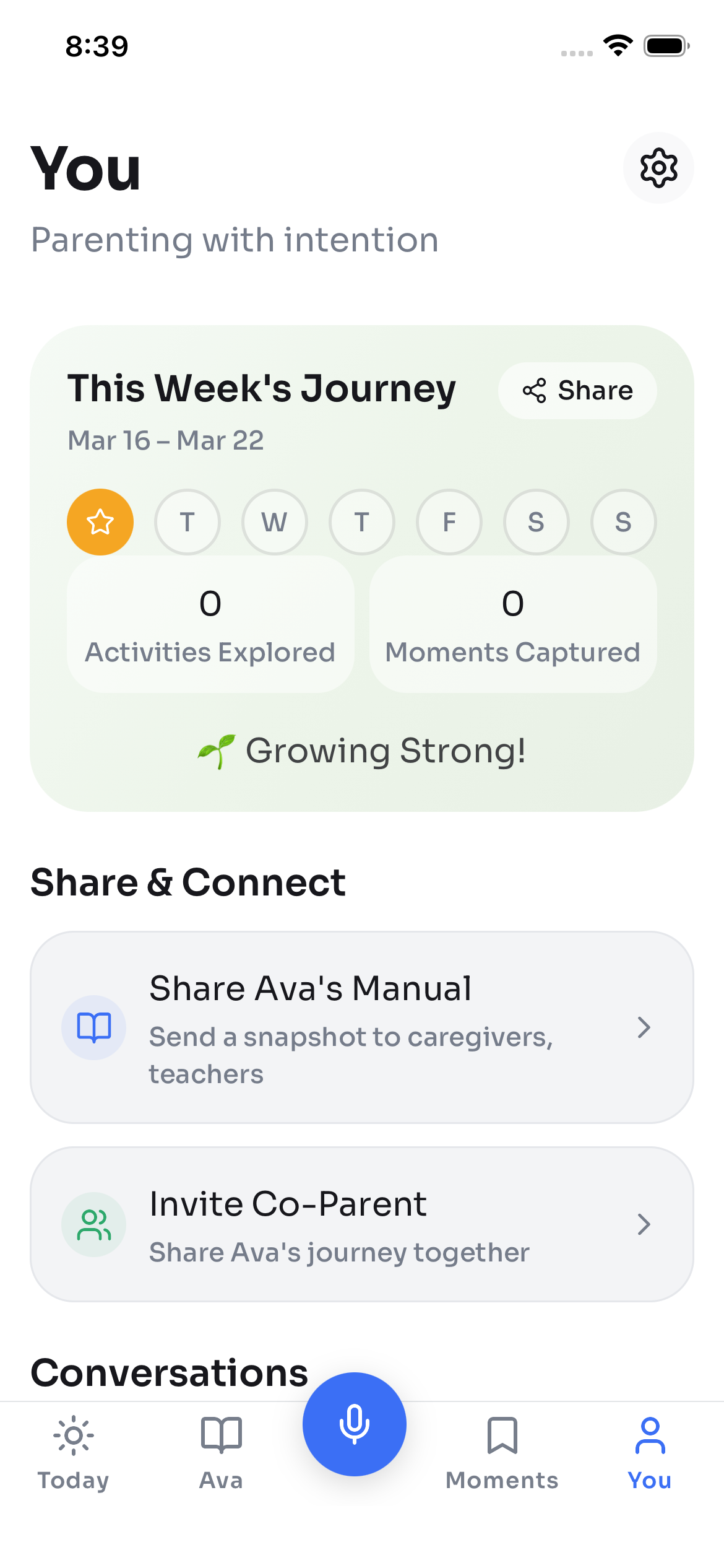 Steadily app You tab showing weekly engagement rhythm and progress